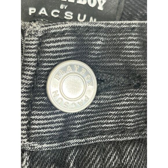 Pacsun x Playboy Womens Black High Waisted Jean Shorts Cutoffs Embroidered Sz 25 - Picture 12 of 14